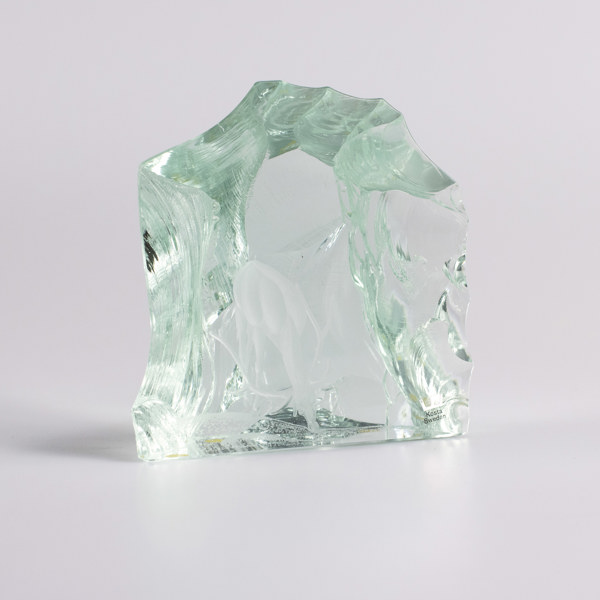 Vicke Lindstrand, glasblock, Kosta, höjd 14 cm