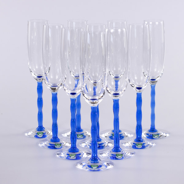 Gunnar Cyrén, champagneglas, 10 st, "Nobel", Orrefors, höjd 23 cm