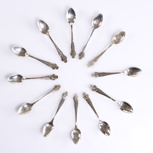 Kaffeskedar, 12 st, silver, vikt 105,3 g