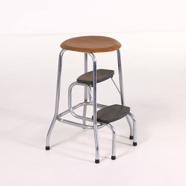 Stegpall, metall/trä, 60-tal, höjd 61 cm