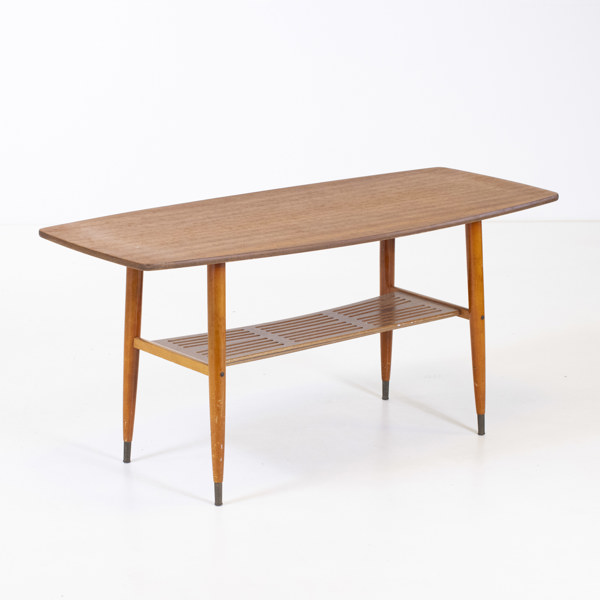 Soffbord, teak, med tidningshylla, 60-tal, längd 120 cm