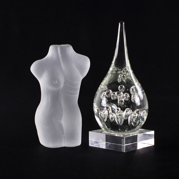 Glasskulpturer, 2 delar, höjd 21 cm och mindre