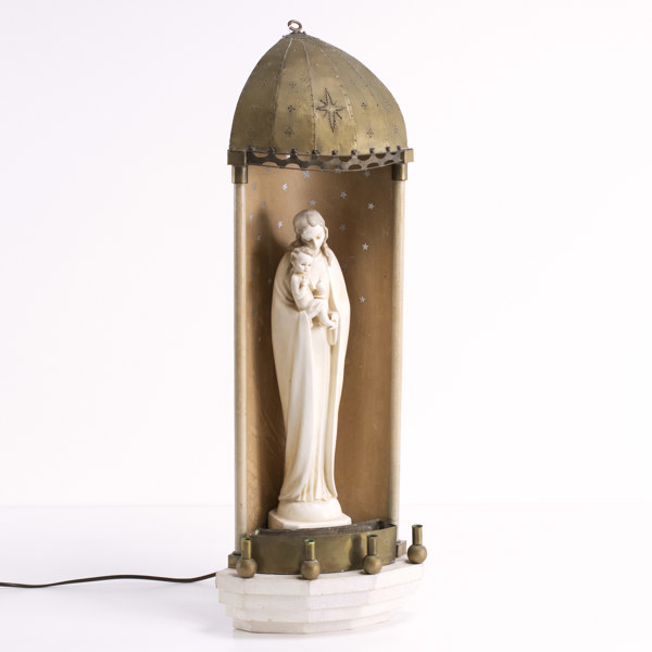 Madonna-figurin, porslin, Goebel, med altare i trä/mässing