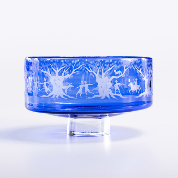 Gunnar Cyrén, skål, överfång, signerad, Orrefors, Ø 17,5 cm