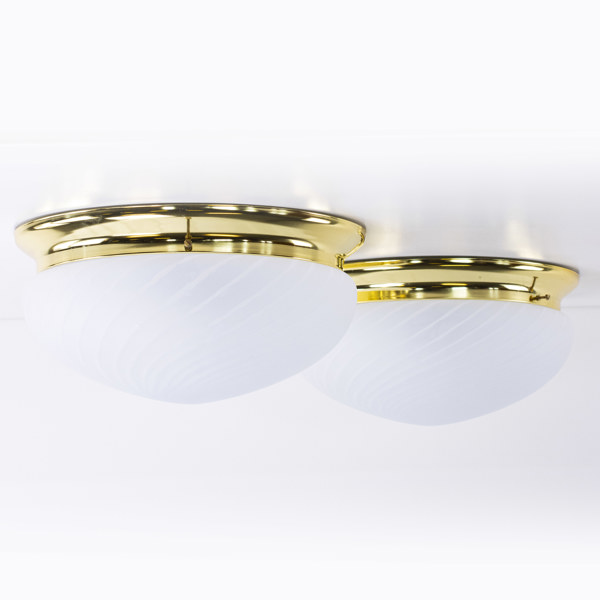 Plafonder, ett par, gulmetall/glas, Ø 40 cm