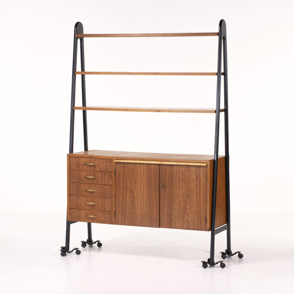 Bokhylla, teak, med skrivskiva, 50/60-tal, höjd 169 cm