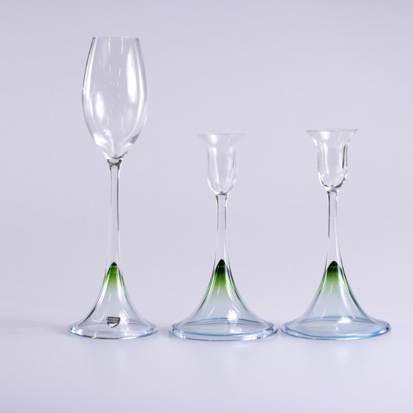 Erika Lagerbielke, glas, ljusstakar, 3 delar, "Accent", Orrefors