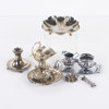 Diverse nysilver, skål, ljusstake, kaffeservis, m.m.