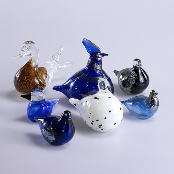 Glasfåglar, 7 st, bl a Haparanda, högsta 17 cm