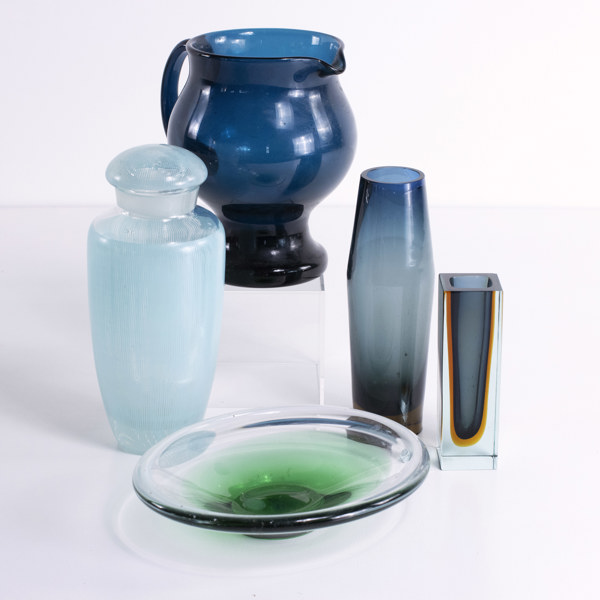 Vaser, skål, karaff, 5 delar, högsta 24 cm