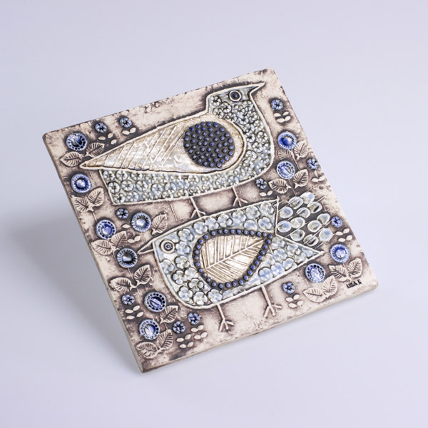 Lisa Larson, väggtavla, fågel, Gustavsberg, 22x22 cm