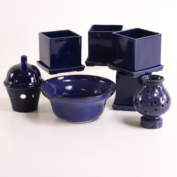 Diverse keramik, blå, 7 delar, bl a Jie