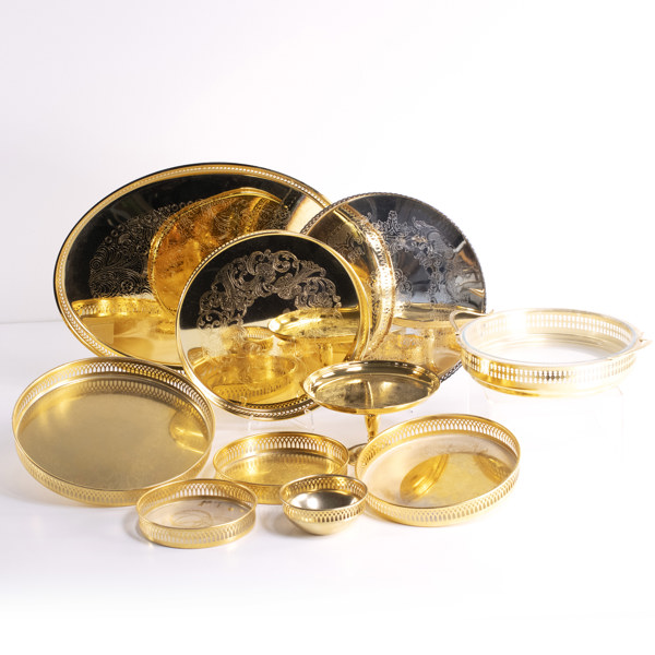 Brickor, vaser, 10 delar, guld- och silverpläterat, bl a Scandia Guld