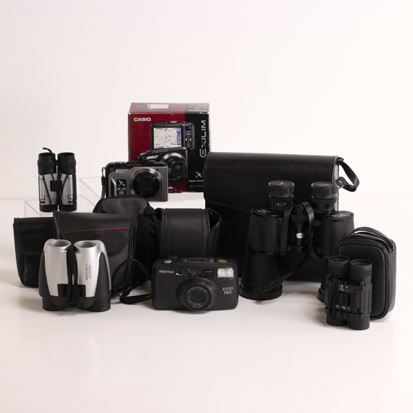 Kameror och kikare, 6 delar, bl a Telemax, Casio, Pentax