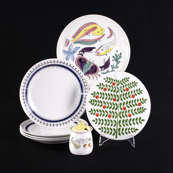 Retroporslin, 7 delar, bl a Karin Björquist, Gefle, m.m.