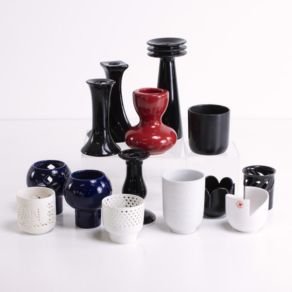 Ljusstakar, ljuslyktor, 14 st, bl a Höganäs, Arabia