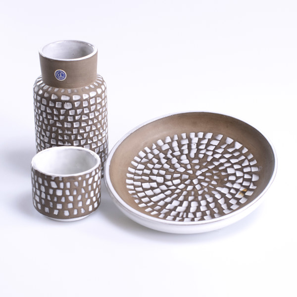 Ingrid Atterberg, vas, skål, fat, 3 delar, Upsala Ekeby