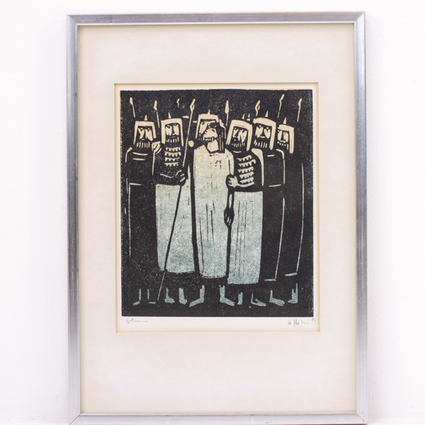 Åke Holm, linoleumsnitt, signerad, 26x36 cm