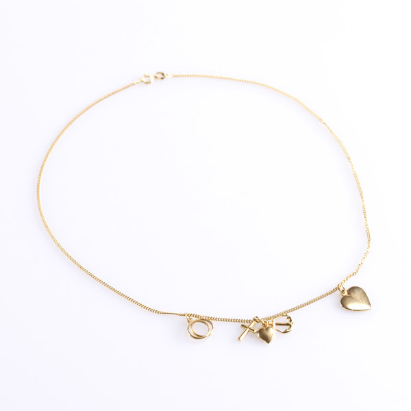 Halskedja, med berlocker, 18k, längd 44 cm, vikt 9,1 gram