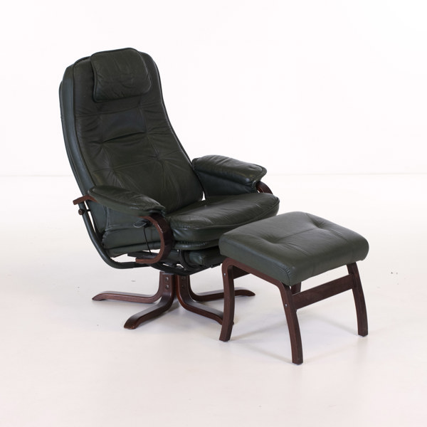 Fåtölj, med fotpall, skinn, 90-tal