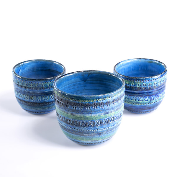Aldo Londi, ytterfoder, 3 st, "Rimini Blue", Bitossi, höjd 15 cm och mindre