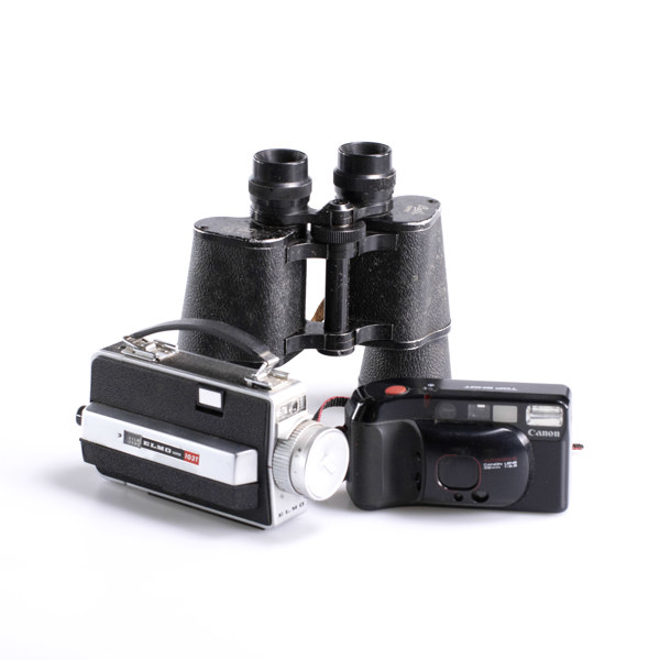 Äldre kikare, kameror, 3 delar, bl a Canon, Elmo