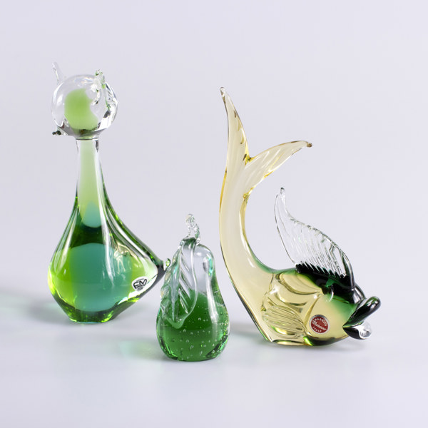 Glasdjur, 3 st, bl a Murano, FM Konstglas, högsta 19,5 cm