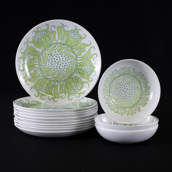 Margaretha Hennix, tallrikar, 13 st, "Galejan", Gustavsberg