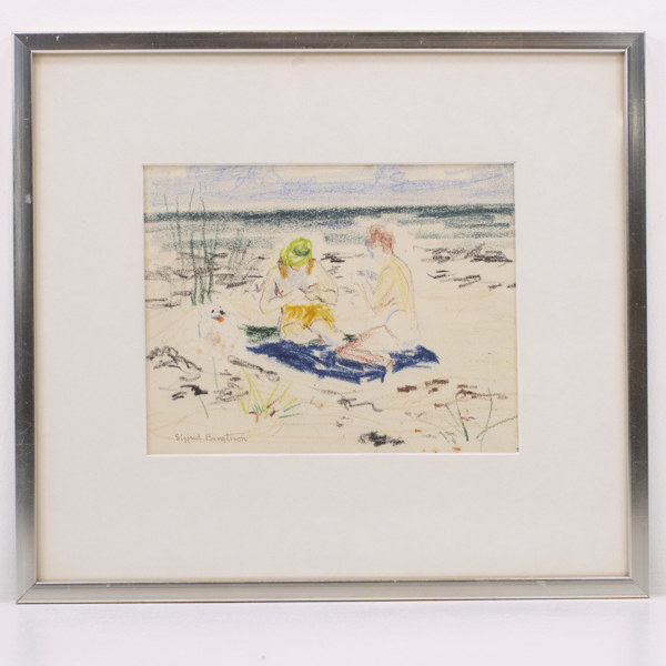 Sigfrid Bengtsson, krita, strandliv, signerad