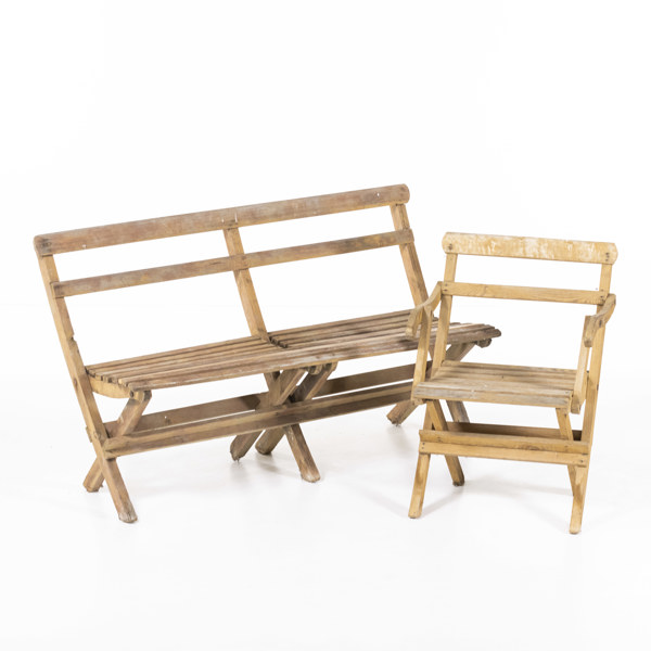 Trädgårdssoffa och fåtölj, trä, längd 140 cm och mindre