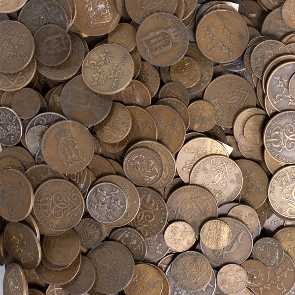 Mynt, Sverige, mestadels koppar, vikt 4,9 kg