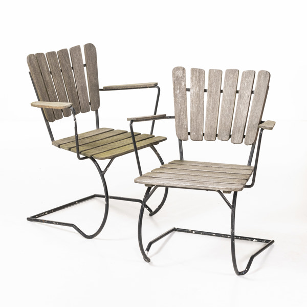 Trädgårdsstolar, ett par, stål och trä