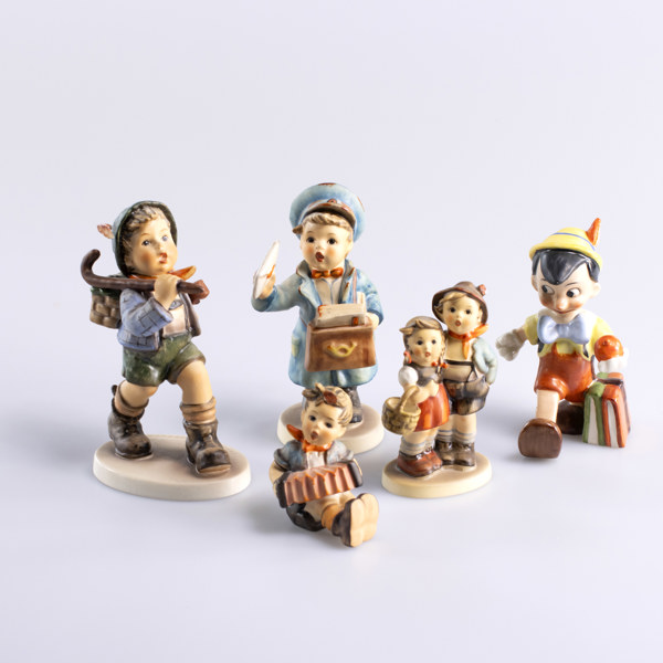 Figuriner, 5 st, Goebel, bl a Pinocchio, högsta 14 cm