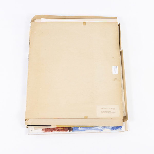 Konstmapp, parti med etsningar, litografier, original och tryck