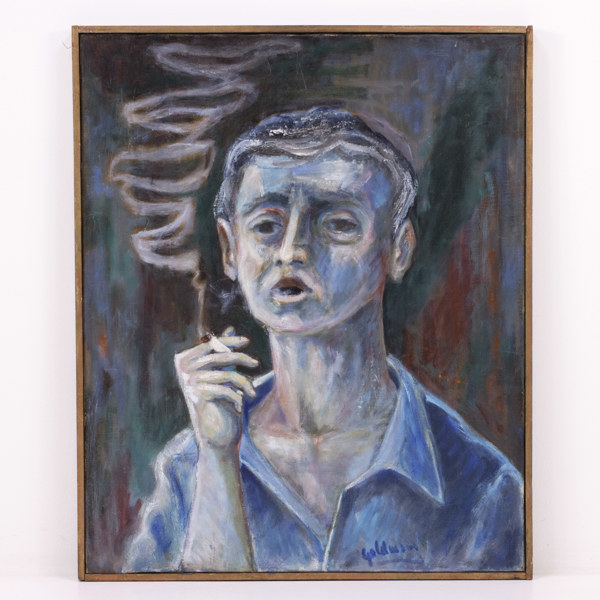 Jean Goldman, olja på duk, "Rökande man", signerad