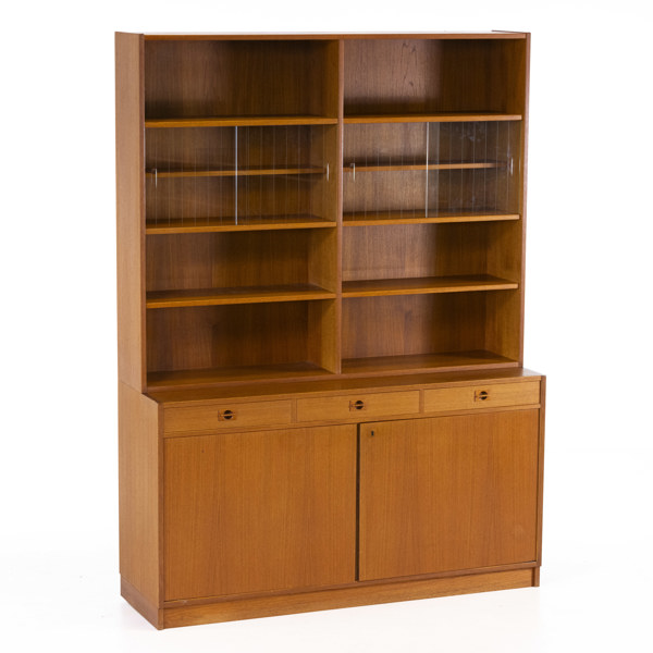 Bokhylla med vitrindel, teak, höjd 179 cm