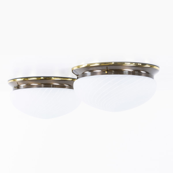 Plafonder, ett par, gulmetall/glas, Ø 40 cm