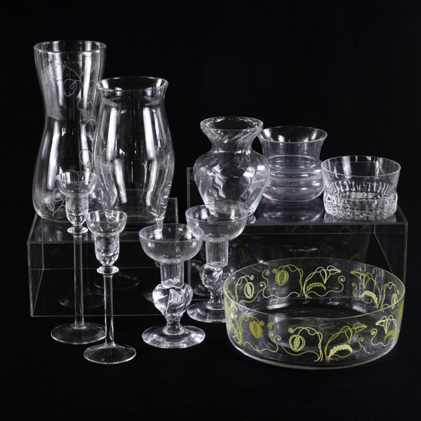 Vaser, skålar, ljusstakar, 10 delar, bl a Ingegerd Råman, Skruf