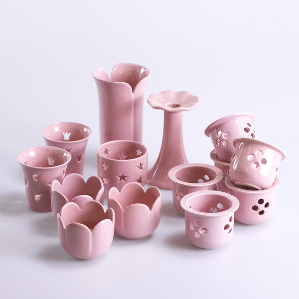 Ljuslyktor, vas, 14 st, Höganäs, rosa