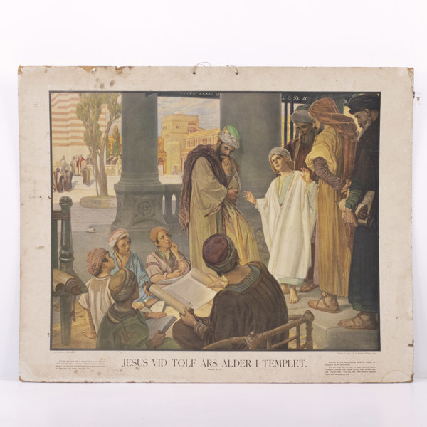 Äldre skolplansch, "Jesus vid tolf års ålder", Norstedt, 1905, 95x77 cm