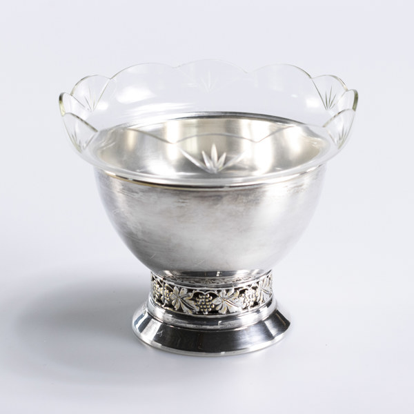 Uppsatsskål, nysilver, glasinsats, AE & Co, Ø 17