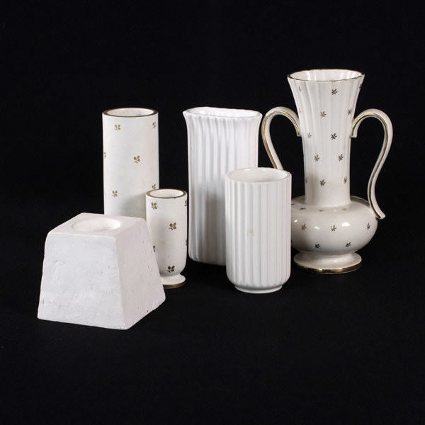 Vaser, 6 st, bl a Wilhelm Kåge, Gustavsberg, Lyngby, Gefle