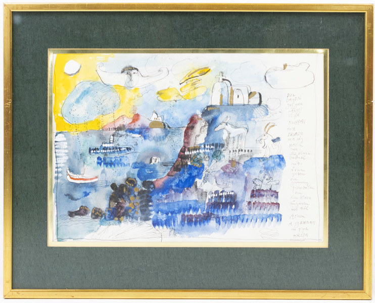 Madeleine Pyk, akvarell, "Kreta", signerad