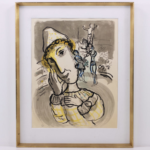 Marc Chagall, efter, litografi, "Le Circue au Clown Jaune", numrerad 443/1000