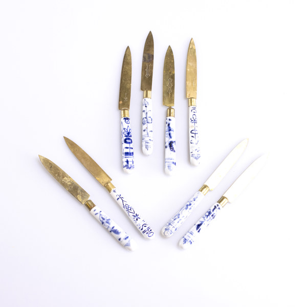 Fruktknivar, 8 st, mässing/porslin