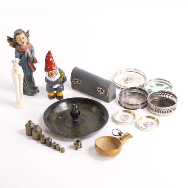 Diverse, 20 delar, bl a bronsfat, kåsa, cykelväska, m.m.