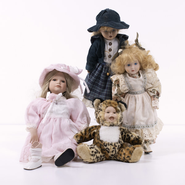 Dockor, 4 st, porslin, längsta 48 cm