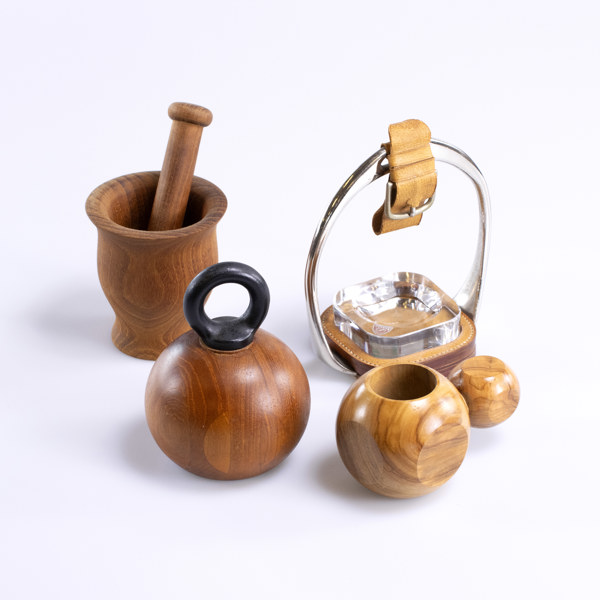 Diverse trä/glas, 4 delar, bl a Bodum, Orrefors, m.m.