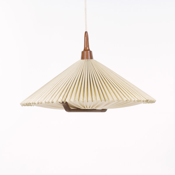 Taklampa, teak/textil, 60-tal, Ø 60 cm