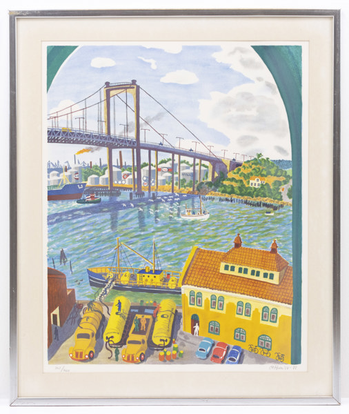 Mona Huss Wallin, litografi, "Älvsborgsbron", signerad, numrerad 362/460